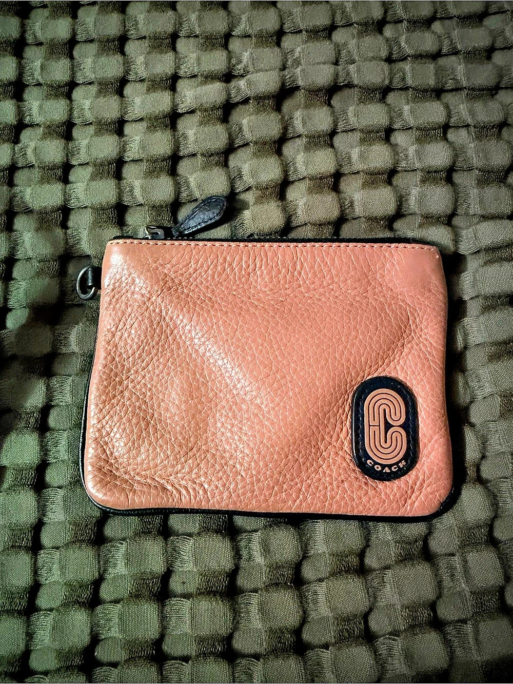 Coach Mini Skinny ID Case Pink & Black Zip Pouch